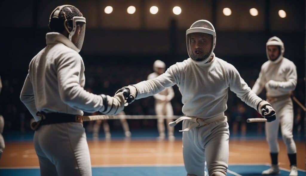 A fencer mentally prepares, visualizing movements and strategies before a match