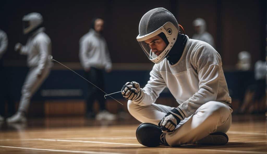 Fencer mentally prepares for practical application in fencing sport