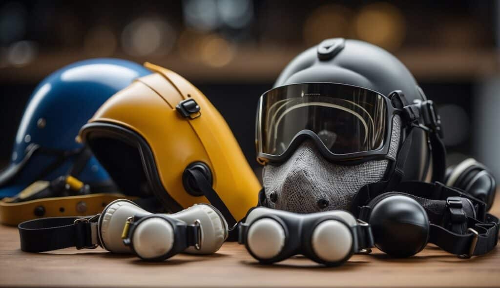 A table displaying fencing gear and safety equipment with accompanying guidelines for youth